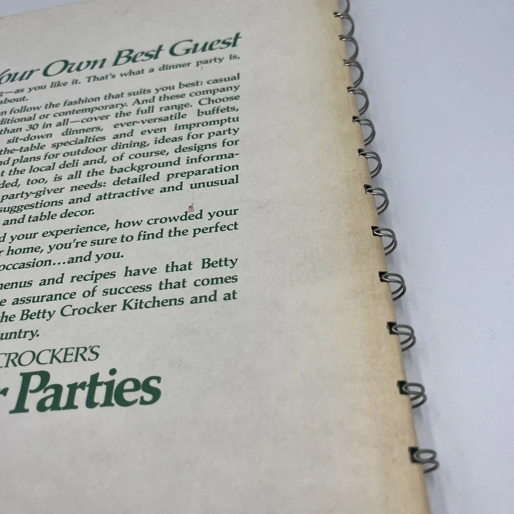 Vintage 1978 Betty Crocker Dinner Parties Cooking Cookbook Recipes Cook Book